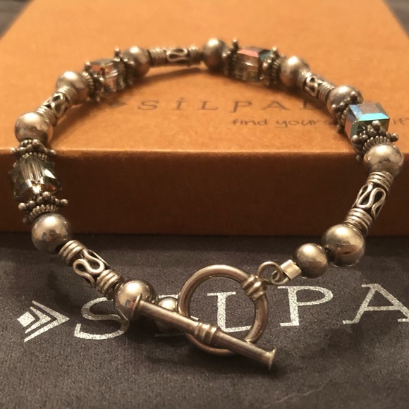 Vintage Silpada Sterling Silver and Swarovski Crystal Bead Bracelet B0912 - Picture 1 of 16